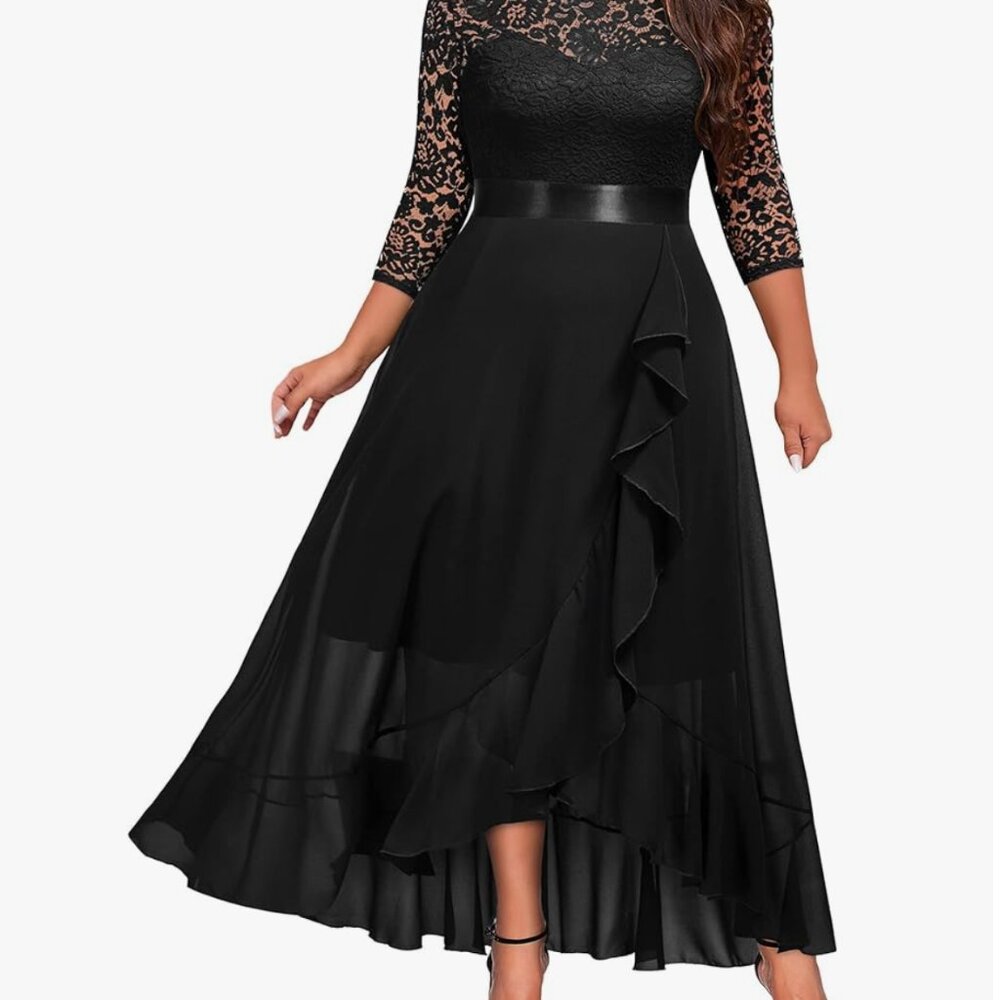 Mother of Bride, Bridesmaid dress, lace ruffle, Black